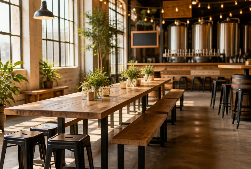Commercial brewery furniture we supply, shown in service
