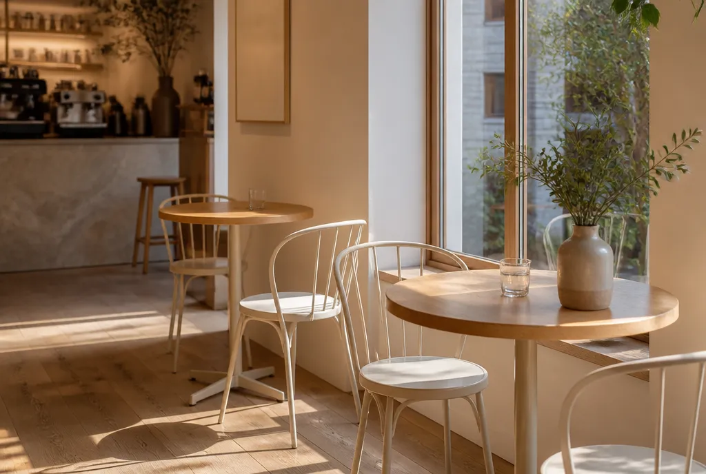 Commercial café chairs we supply, shown in service