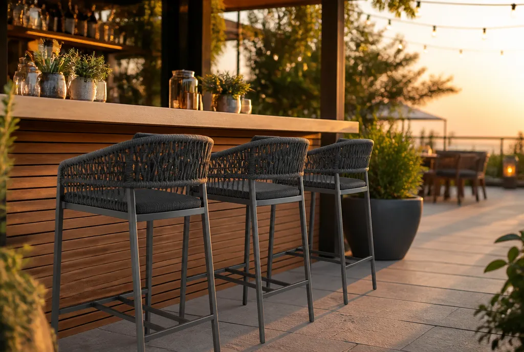 Commercial outdoor bar stools we supply, shown in service